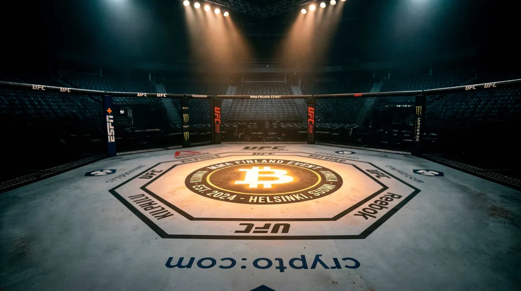 MMA-kehä ja bitcoin-symboli kamppailulajivedonlyönnissä
