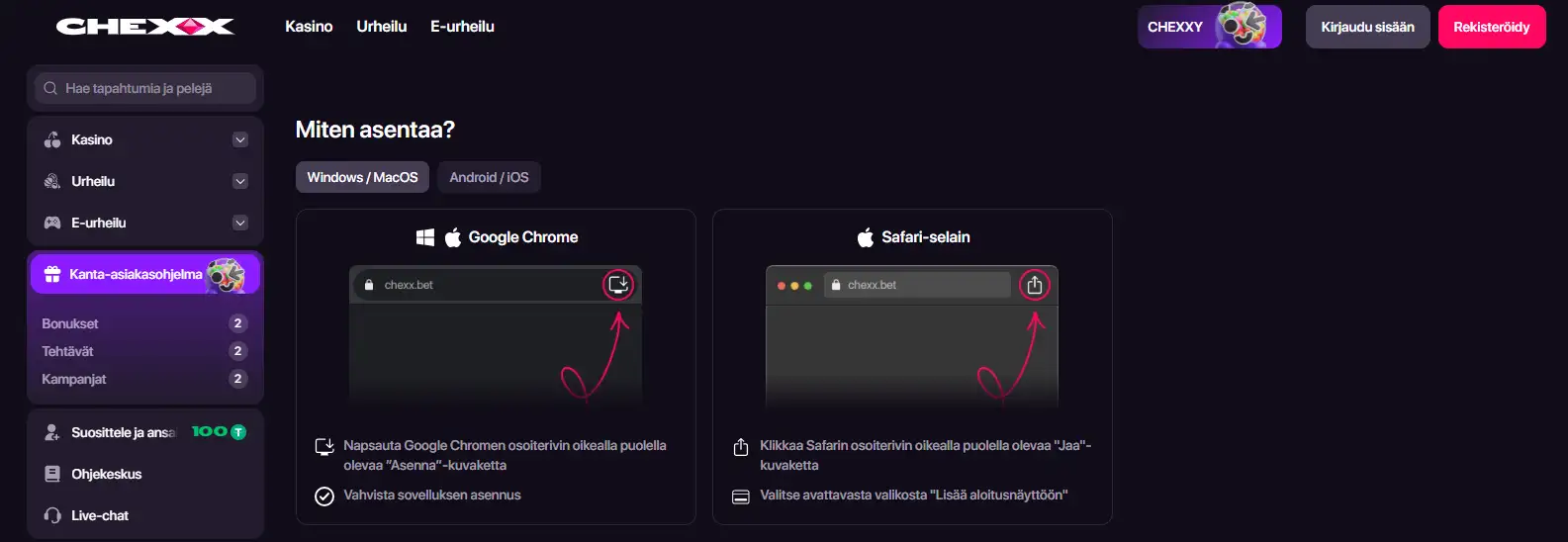 PWA-asennusvaihtoehdot Androidille, iOS:lle, macOS:lle ja Windowsille